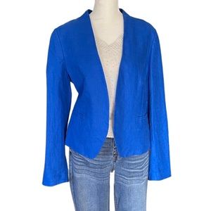 Loft Blazer Womens 10 Blue Pockets Pleated Herringbone Lightweight Bright Jacket